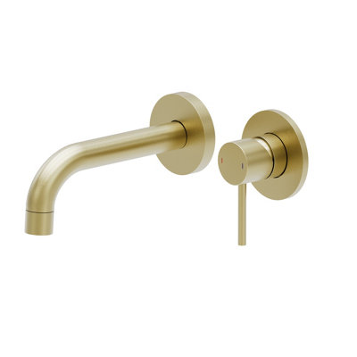 Emilia Brushed Gold Round Wall-mounted Basin Mixer Tap