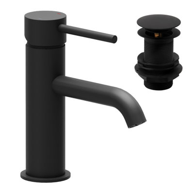 Emilia Matt Black Round Deck-mounted Basin Mono Mixer Tap
