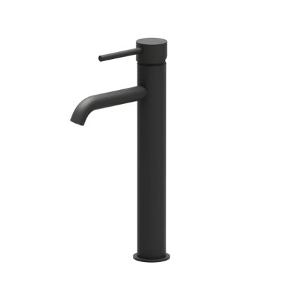 Emilia Matt Black Round Deck-mounted Tall Basin Mono Mixer Tap