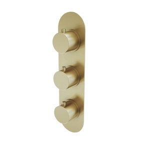 Emilia Round Brushed Gold Concealed Thermostatic Shower Valve - Triple Control with Dual Outlet