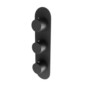 Emilia Round Matt Black Concealed Thermostatic Shower Valve - Triple Control with Dual Outlet