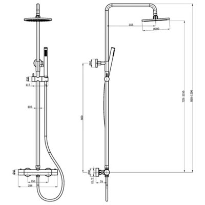 Emilia Round Thermostatic Shower Kit with Fixed Head & Handset - Matt Black - 5