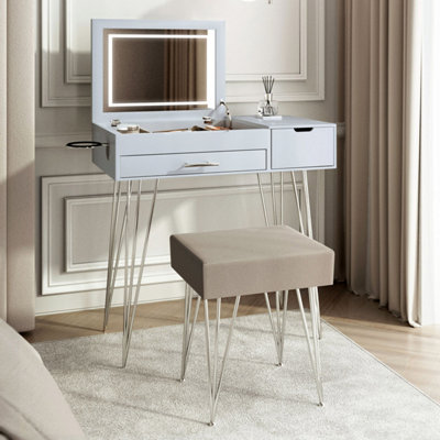 Emilie Grey Flip Top LED Mirror Dressing Table