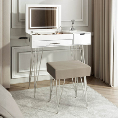 Emilie White Flip Top LED Mirror Dressing Table