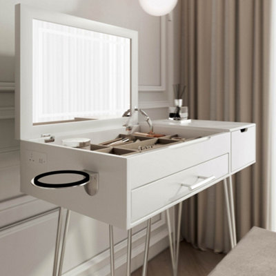 Emilie White Flip Top LED Mirror Dressing Table