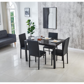 Emillia MDF Marble Effect Dining Table with 4 Faux Leather Chairs in Grey