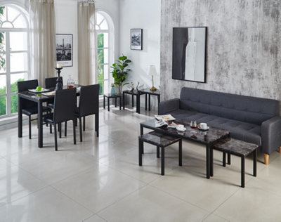 Emillia MDF Marble Effect Dining Table with 4 Faux Leather Chairs in Grey