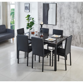 Emillia MDF Marble Effect Dining Table with 6 Faux Leather Chairs in Grey