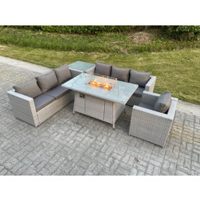 Emily 7 Seater Grey Corner Rattan Fire Pit Set