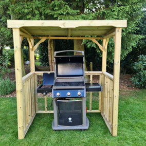 Emily BBQ Hut, Covered Timber gazebo, Garden Barbecue Shelter - L100 x W180 x H210 cm - Minimal Assembly Required