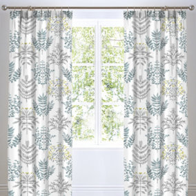 Emily Botanical Print Pair of Pencil Pleat Curtains With Tie-Backs