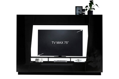 Emira Black Gloss Entertainment Unit - Accommodates 75" TV - W275cm x H195cm x D39cm - Modern with Optional LED Lighting