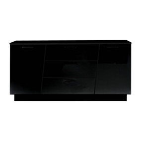 Emira Sideboard Cabinet in Black - Stylish Storage Unit with Black Gloss Front and Black Matt Carcass (W1600mm x H800mm x D440mm)