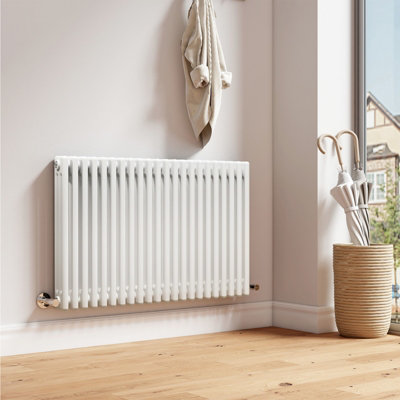 EMKE 3 Column Traditional Cast Iron Style Horizontal Vintage Radiator Rad White 600x1010mm