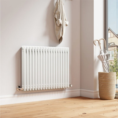EMKE 3 Column Traditional Cast Iron Style Horizontal Vintage Radiator Rad White 600x830mm
