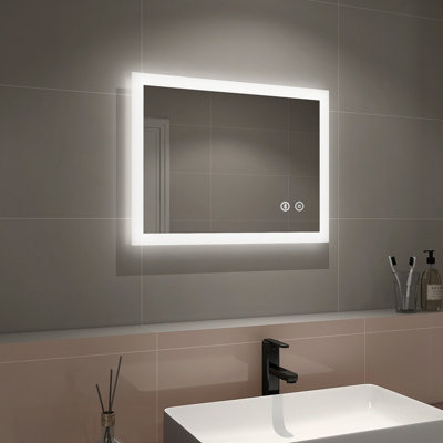 EMKE 450 X 600 mm Illuminated Bluetooth Bathroom Mirror with Shaver Socket, Bathroom LED Mirror with Touch, Anti-Fog