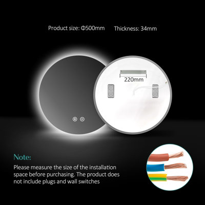 EMKE 500mm Round Bathroom LED Mirror with Bluetooth Illuminated Backlit Wall Mounted with Demister and Dimming