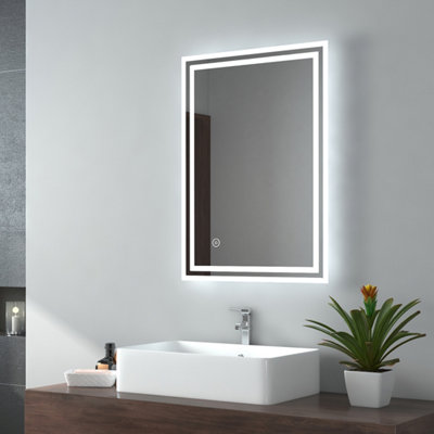 EMKE 500x700 mm LED Illuminated Bathroom Mirror with Touch Switch and Demister Pad, Wall Mounted