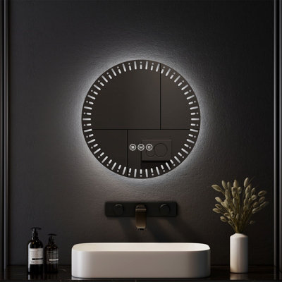 EMKE 50cm Round Bathroom LED Mirror with Demister and 3 Light Dimmable ...