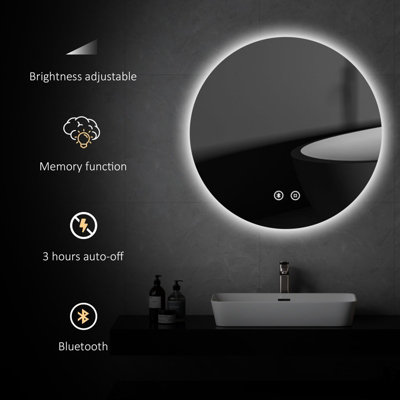 EMKE 600mm Round Bathroom LED Mirror with Bluetooth Illuminated Backlit ...
