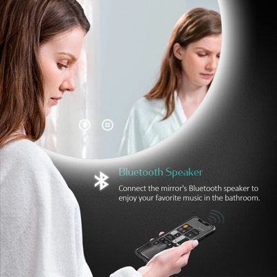 EMKE 600mm Round Bathroom LED Mirror with Bluetooth Illuminated Backlit ...