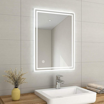 Emke 600x800 Mm Led Illuminated Bathroom Mirror With Touch Switch And Demister Pad Wall Mounted 4286