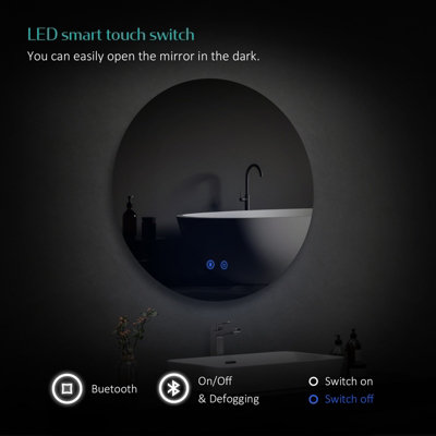 EMKE 800mm Round Bathroom LED Mirror with Bluetooth Illuminated Backlit ...