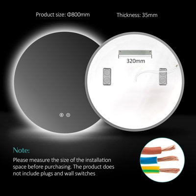 EMKE 800mm Round Bathroom LED Mirror with Bluetooth Illuminated Backlit ...