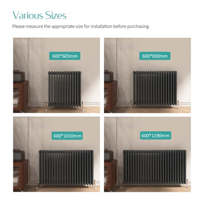 EMKE Anthracite Column Radiator Horizontal Triple Panel Cast Iron Central Heating Rad 600x1010mm