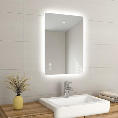 EMKE Bathroom Bluetooth Mirrors with Shaver Socket, LED Mirrors with Extra Fuse, Dimmable & Demister, 500x700mm