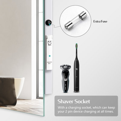 EMKE Bathroom Bluetooth Mirrors with Shaver Socket, LED Mirrors with Extra Fuse, Dimmable & Demister, 500x700mm