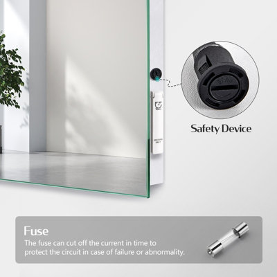EMKE Bathroom Bluetooth Mirrors with Shaver Socket, LED Mirrors with Extra Fuse, Dimmable & Demister, 500x700mm