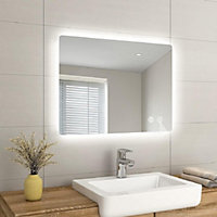 EMKE Bathroom Bluetooth Mirrors with Shaver Socket, LED Mirrors with Extra Fuse, Dimmable & Demister, 600x800mm