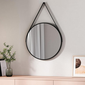 EMKE Bathroom Circle Mirror Black Round Mirror Wall Vanity Mirror Framed Belt Decorative Hanging Makeup Mirror 50cm
