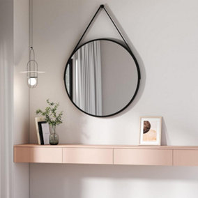 EMKE Bathroom Circle Mirror Black Round Mirror Wall Vanity Mirror Framed Belt Decorative Hanging Makeup Mirror 80cm