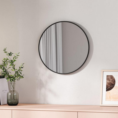 EMKE Bathroom Circle Mirror, Round Mirror Wall Mounted Makeup Mirror, Wall Mirror 50cm Black Framed