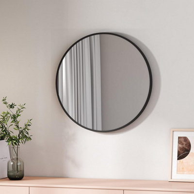 EMKE Bathroom Circle Mirror, Round Mirror Wall Mounted Makeup Mirror, Wall Mirror 60cm Black Framed