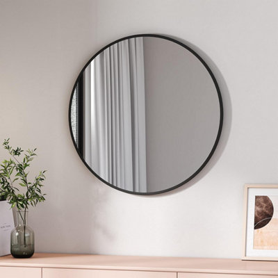 EMKE Bathroom Circle Mirror, Round Mirror Wall Mounted Makeup Mirror, Wall Mirror 70cm Black Framed