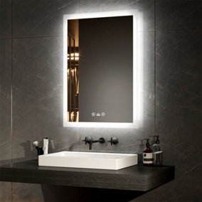 EMKE Bathroom LED Mirror with Motion Sensor Switch, Multifunction Vanity Mirror with Dimmable, Demister, 500 x 700 mm