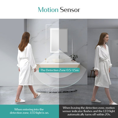 EMKE Bathroom LED Mirror with Motion Sensor Switch, Multifunction ...