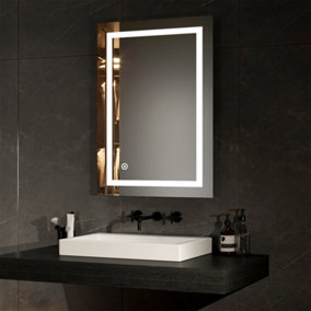 EMKE Bathroom LED Mirror with Shaver Socket Backlit Illuminated Bathroom Mirror, Touch Switch, Demester, Fuse, 500x700mm
