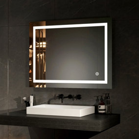 EMKE Bathroom LED Mirror with Shaver Socket Backlit Illuminated Bathroom Mirror, Touch Switch, Demester, Fuse, 600x800mm