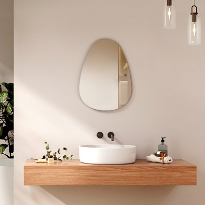 EMKE Bathroom Mirror Asymmetrical, 600 x 450 mm, Irregular Oval Bathroom Mirror, Decorative Wall Mirror