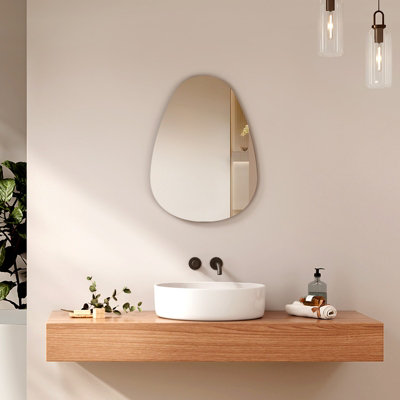 EMKE Bathroom Mirror Asymmetrical, 700 x 500 mm, Irregular Oval Bathroom Mirror, Decorative Wall Mirror