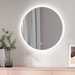 EMKE Bathroom Mirror with Led Lights 600mm Dimmable Illuminated Backlit Round Bathroom Mirror
