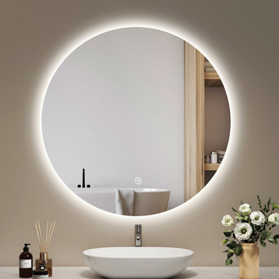 EMKE Bathroom Mirror with Led Lights 800mm Dimmable Illuminated Backlit Round Bathroom Mirror