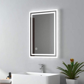 EMKE Bathroom Mirror with LED Lights, Illuminated Bathroom Mirror with Touch and Demister Pad, 400x600mm