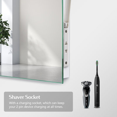 EMKE Bluetooth Bathroom Mirror 600 x 800mm LED Mirror with Touch Switch, Demister, Shaver Socket, 3X Magnifying