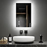 EMKE Bluetooth Bathroom Mirror with Shaver Socket, 400x600mm Blue Atmosphere Light Mirror with 2 Color, Dimmable, Demister
