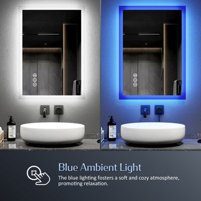 EMKE Bluetooth Bathroom Mirror with Shaver Socket, 450x600mm Blue ...